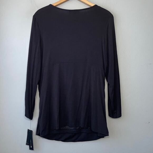 AB Studio Ruched Black Top Size XL Office Siren Blouson Stretch Knit Preppy Y2K - Picture 4 of 11